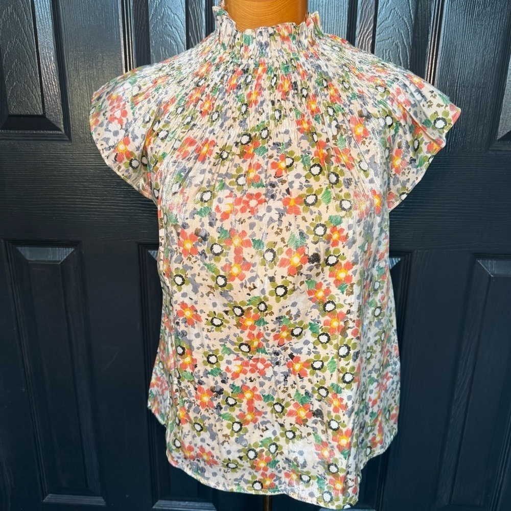 Moodie Smocked Top Flutter Sleeves M